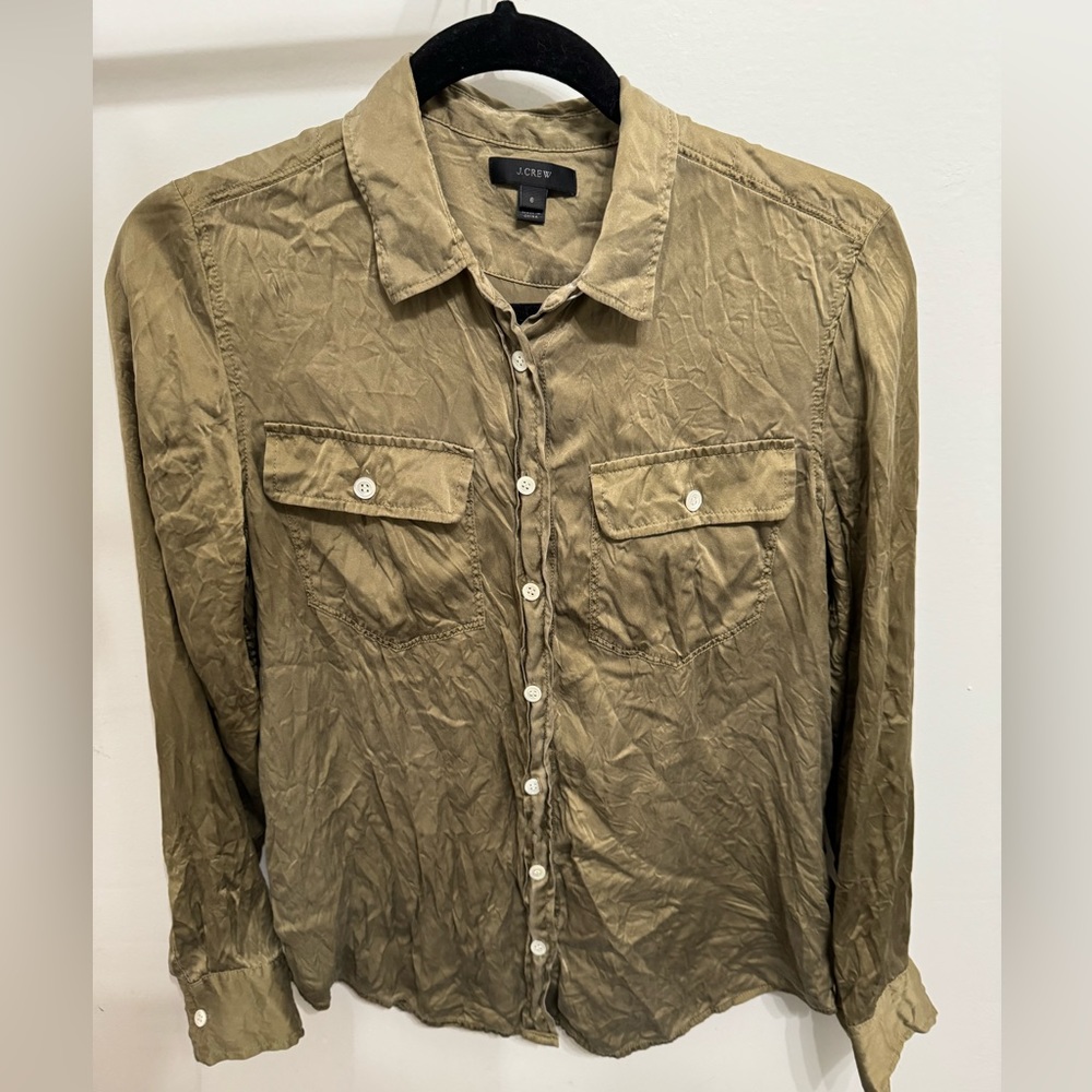 Silk JCrew Button Down in Green | 6
